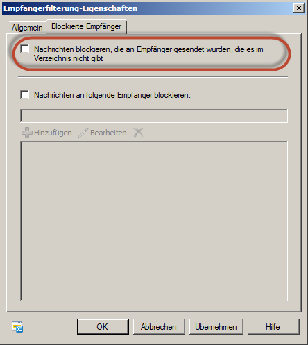 Exchange 2010 - blockierte Empfänger