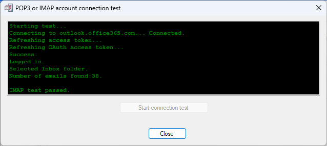 POPcon will test the connection to your Microsoft Office 365 or Outlook online account. If the test passes successfully, you are all set to retrieve emails using OAuth authentication. POPcon will test the connection to your Microsoft Office 365 or Outlook online account. If the test passes successfully, you are all set to retrieve emails using OAuth authentication.