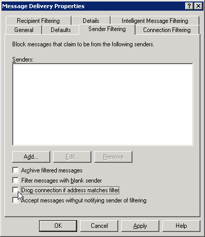 Stellen Sie sicher, dass die Option „Verbindung trennen, wenn Adresse mit Filter übereinstimmt“ deaktiviert ist. Stellen Sie sicher, dass die Option „Verbindung trennen, wenn Adresse mit Filter übereinstimmt“ deaktiviert ist.