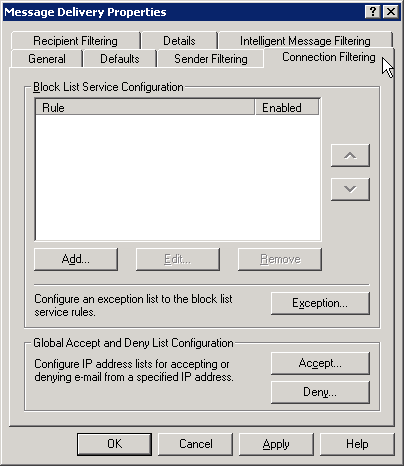 Die Konfiguration des Verbindungsfilters sollte leer sein. Die Konfiguration des Verbindungsfilters sollte leer sein.