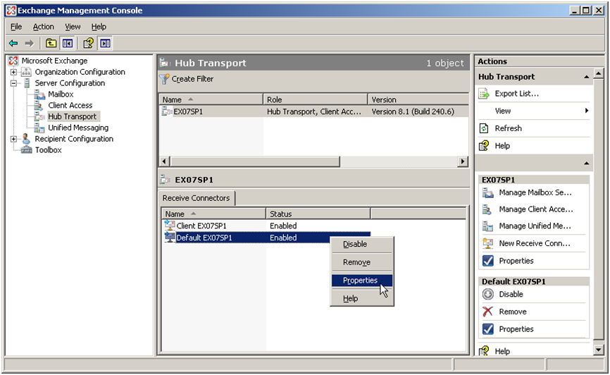 Exchange 2007 Receive Connectors - click for full size Exchange 2007 Receive Connectors