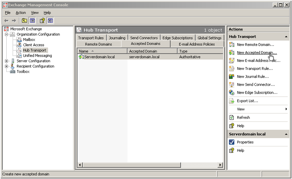 Exchange 2007 Accepted Domains List - click for full size Exchange 2007 Accepted Domains List
