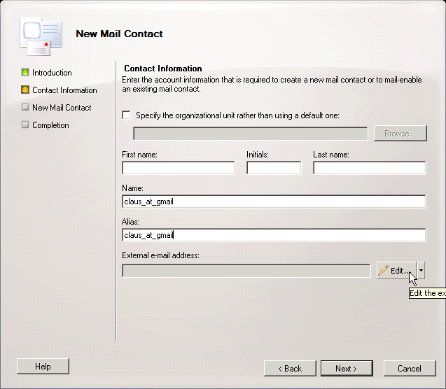 Screenshot: Creating a new contact - click for full size Creating a new contact