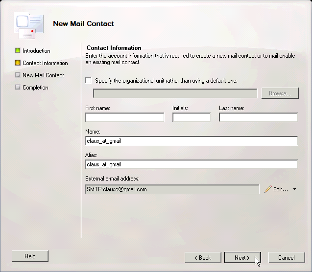 Screenshot: Creating a new contact - click for full size Creating a new contact