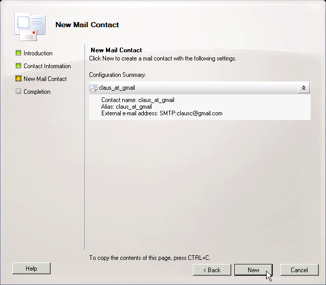 Screenshot: Creating a new contact - click for full size Creating a new contact