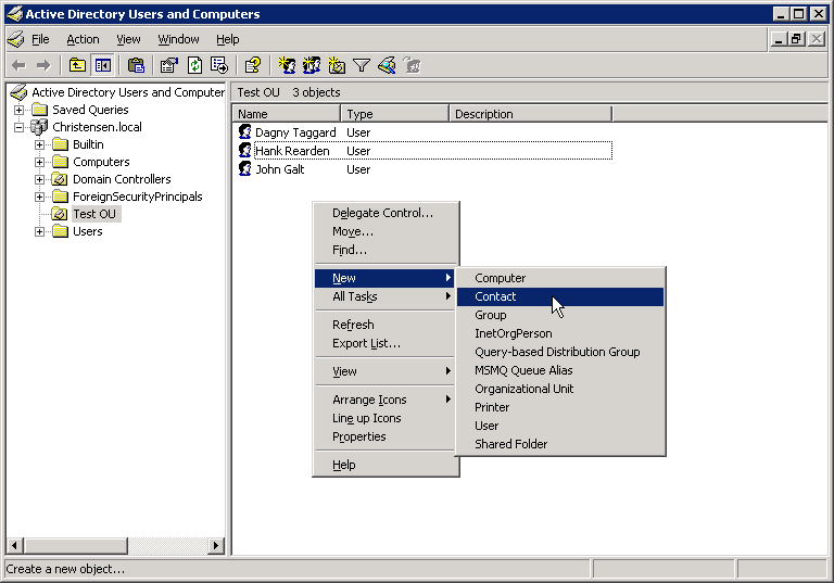 Screenshot: Creating a new contact in AD users and computers - click for full size Creating a new contact in AD users and computers