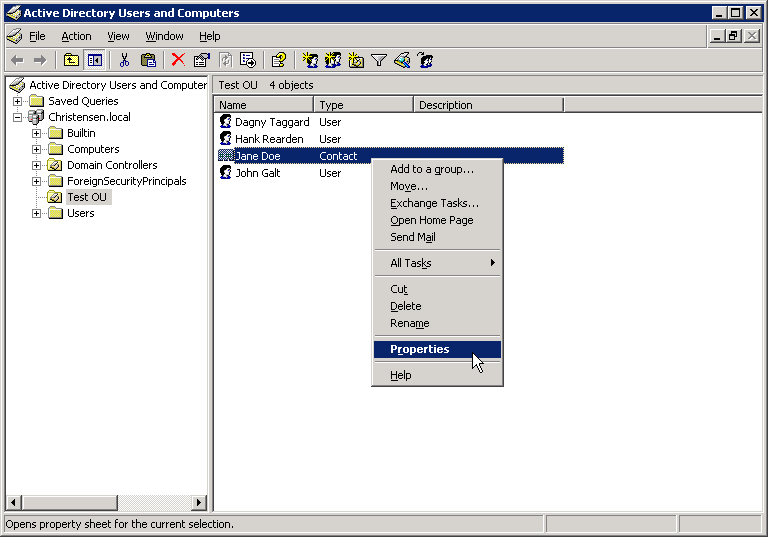 click for full size Finish the new contact wizard and open up the properties of the newly created contact