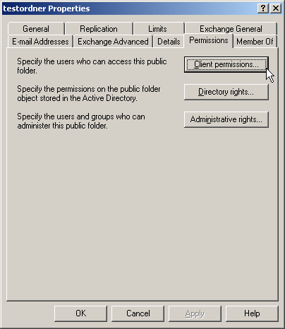 Screenshot: Registerkarte „Berechtigungen“ des öffentlichen Ordners Registerkarte „Berechtigungen“ des öffentlichen Ordners
