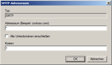 Exchange 2010 Sendeconnector Addressbereich